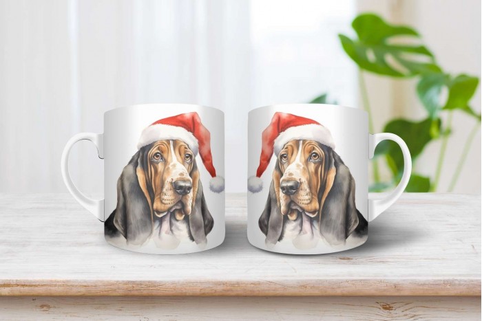 basset hound mintás karácsonyi bögre 2