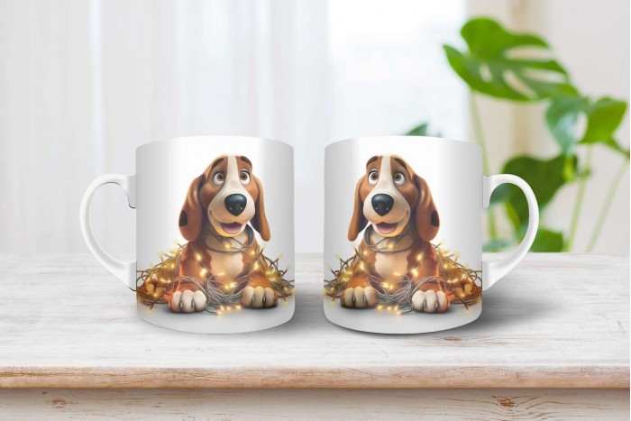 basset hound mintás karácsonyi bögre 2