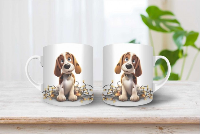 basset hound mintás karácsonyi bögre 2