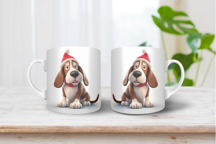 basset hound mintás karácsonyi bögre 2