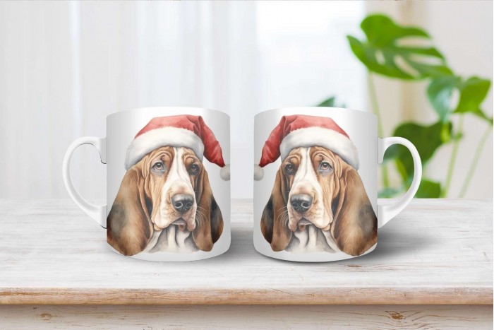 basset hound mintás karácsonyi bögre 2