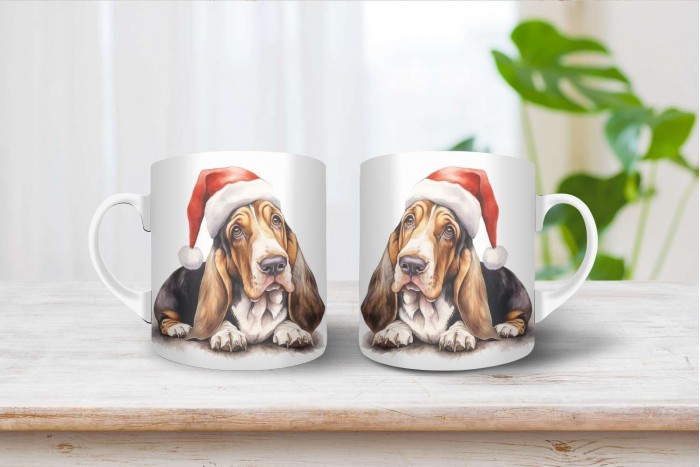 basset hound mintás karácsonyi bögre 2