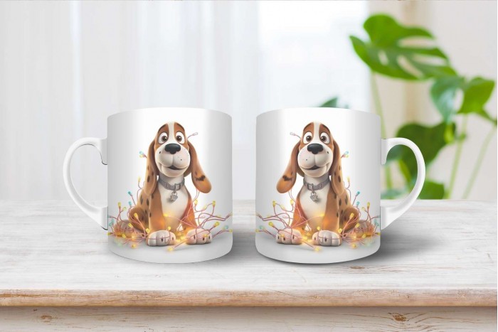 basset hound mintás karácsonyi bögre 2