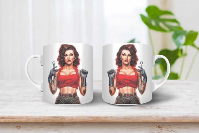 pin-up bögre - autószerelő pin-up lány 2