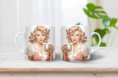 Pin-up bögre - Pin-up lány kávéval