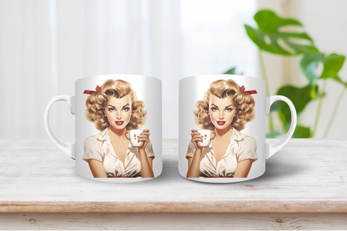 pin-up bögre - pin-up lány kávéval 2