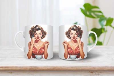 Pin-up bögre - Pin-up lány kávéval