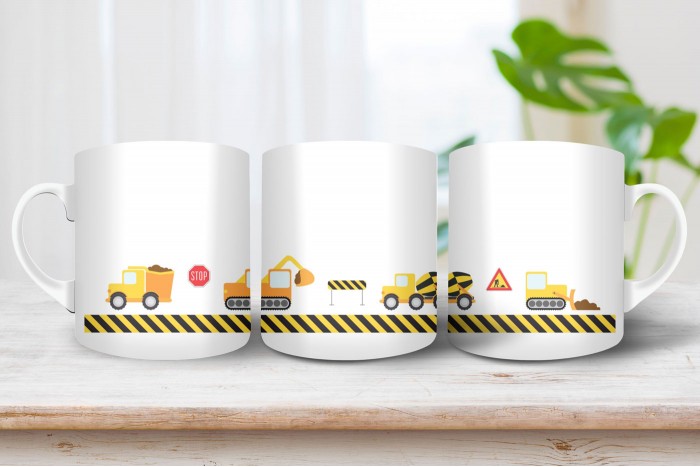 építési járművek bögre 2