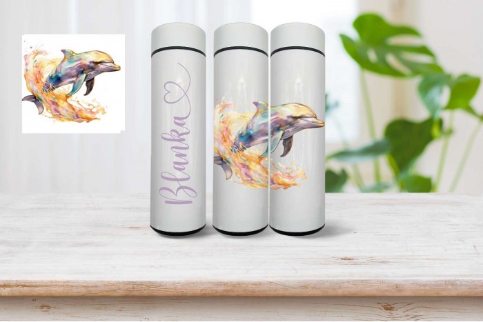 delfin mintás okos termo kulacs - névvel 2