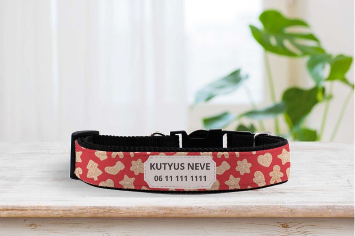 karácsonyi édesség mintás nyakörv - állítható - névvel, telefonszámmal 2