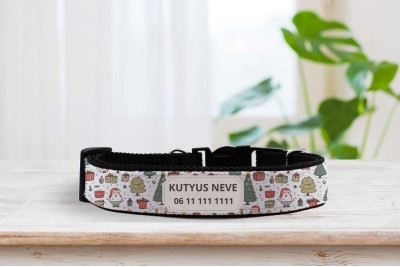 Mikulás mintás nyakörv - állítható - névvel, telefonszámmal