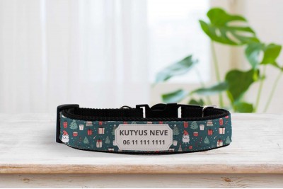 Mikulás mintás nyakörv - állítható - névvel, telefonszámmal