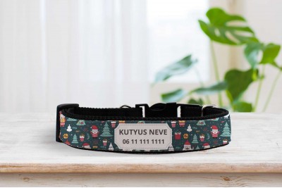 Mikulás mintás nyakörv - állítható - névvel, telefonszámmal