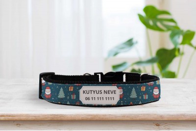 Mikulás mintás nyakörv - állítható - névvel, telefonszámmal