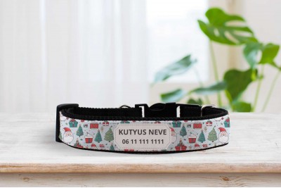 Mikulás mintás nyakörv - állítható - névvel, telefonszámmal