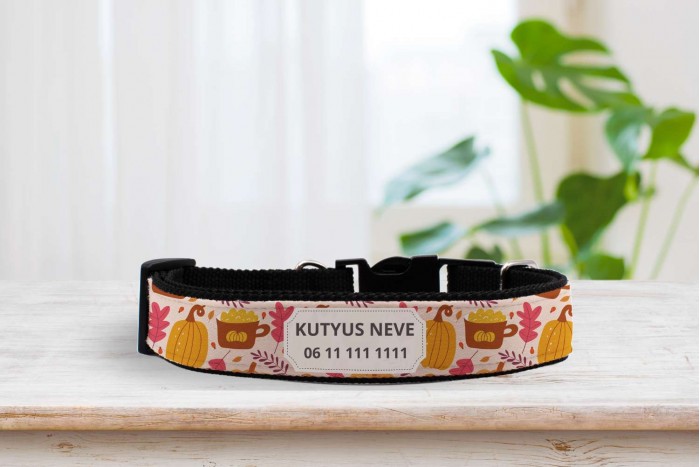 egyedi nyakörv őszi mintával - állítható - névvel, telefonszámmal 2
