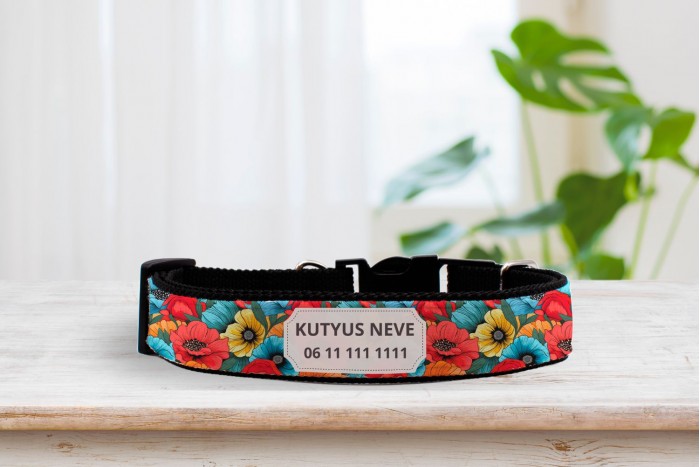 egyedi pipacsos nyakörv - állítható - névvel, telefonszámmal 2