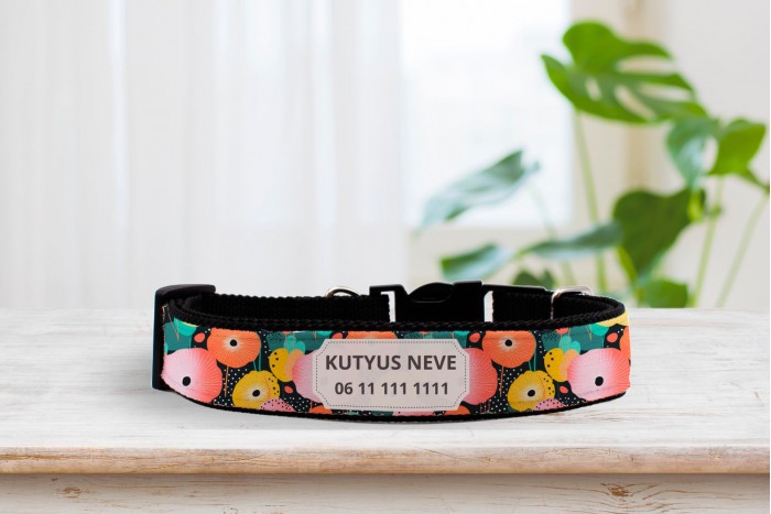 egyedi pipacsos nyakörv - állítható - névvel, telefonszámmal 2