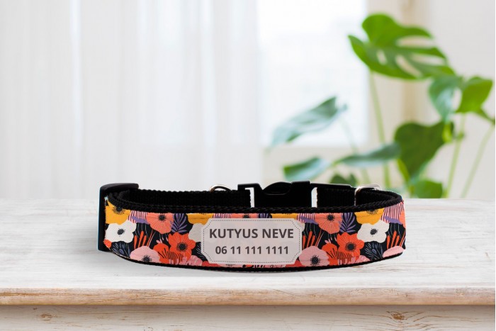 egyedi pipacsos nyakörv - állítható - névvel, telefonszámmal 2