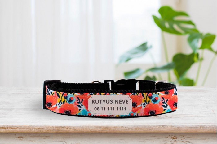 egyedi pipacsos nyakörv - állítható - névvel, telefonszámmal 2