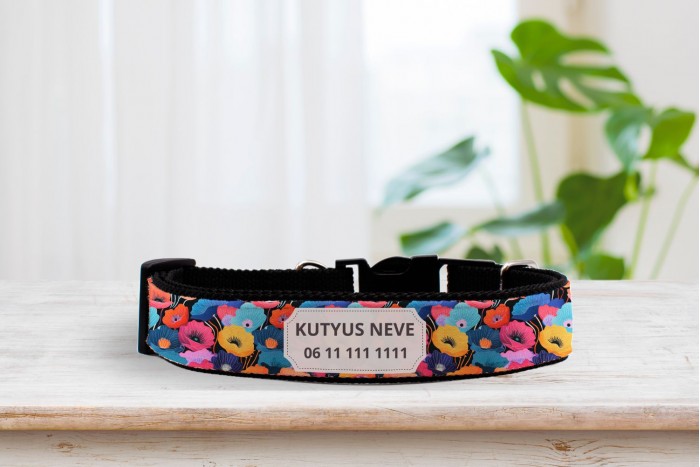 egyedi pipacsos nyakörv - állítható - névvel, telefonszámmal 2