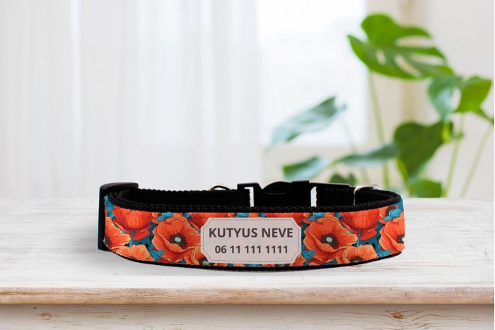 egyedi pipacsos nyakörv - állítható - névvel, telefonszámmal 2
