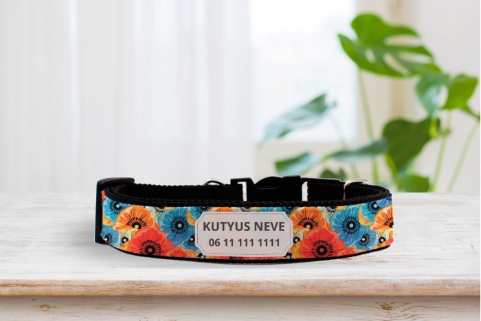 egyedi pipacsos nyakörv - állítható - névvel, telefonszámmal 2