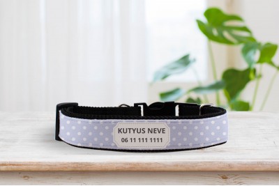 Egyedi pöttyös nyakörv pasztell-lila színben - állítható