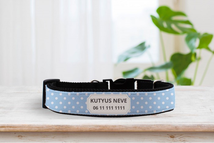 egyedi pöttyös nyakörv pasztellkék színben - állítható 2