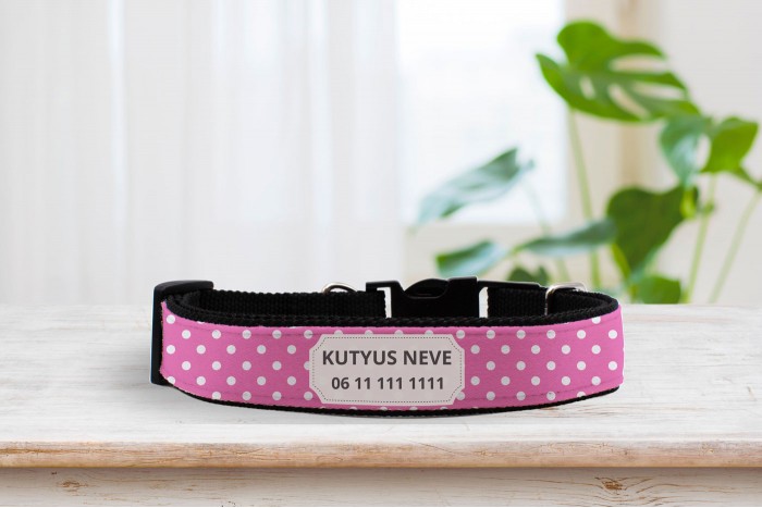 egyedi pöttyös nyakörv pasztell-rózsaszín színben - állítható 2