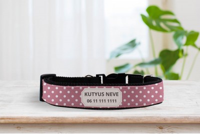 Egyedi pöttyös nyakörv pasztell-bordó színben - állítható