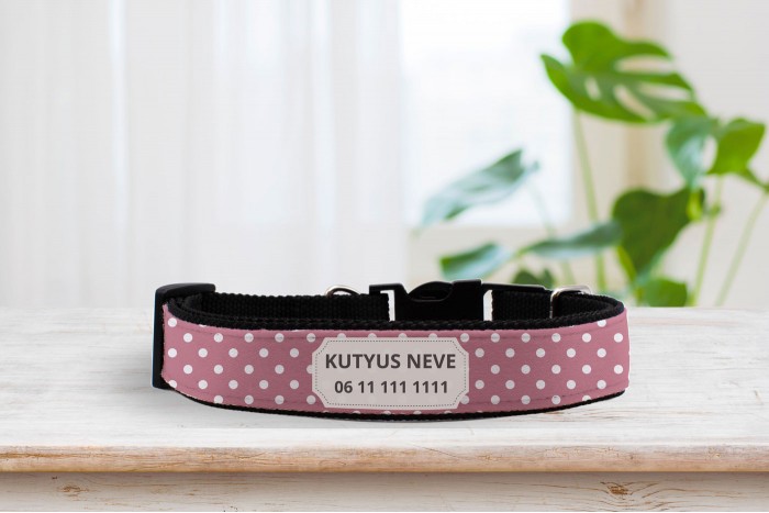 egyedi pöttyös nyakörv pasztell-bordó színben - állítható 2