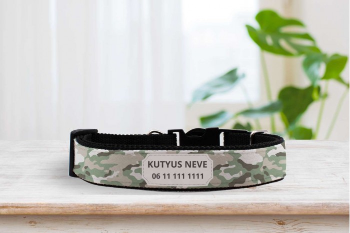 terepszínű nyakörv - állítható - névvel, telefonszámmal 2