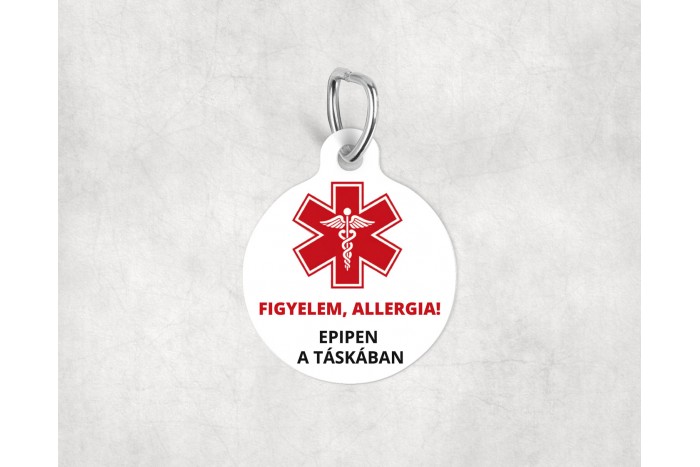 epipen a táskában - allergiára felhívó táskadísz - jelölő - fehér 2